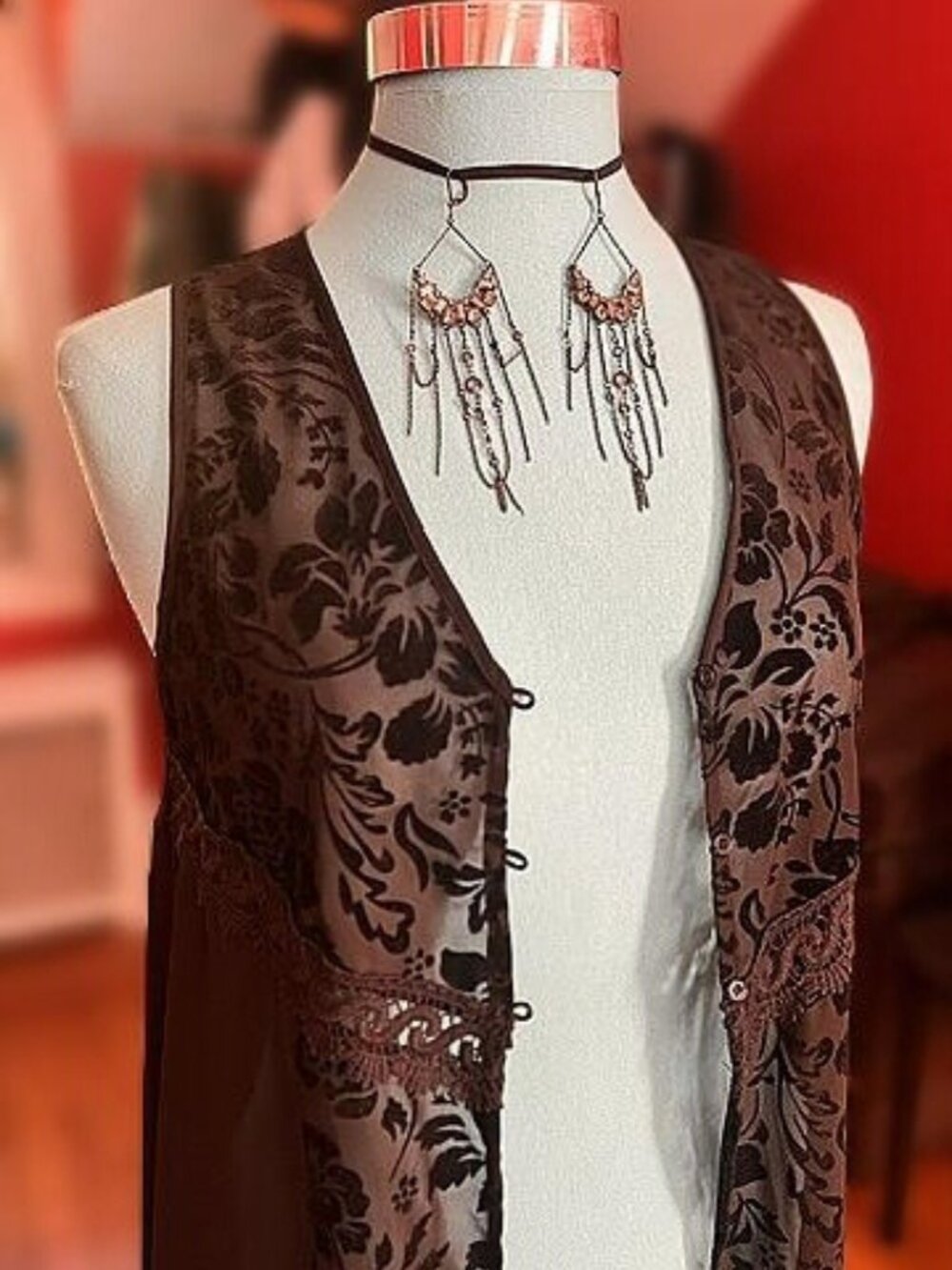 Band of Gypsies Black Sheer Velvet Floral Duster – Size Small